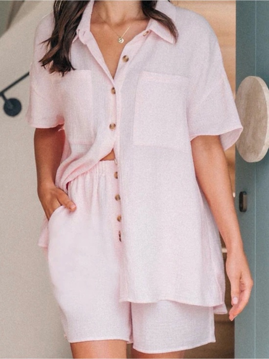 Cupshe Pants - Cupshe Soft Pink High Waist Lounge Shorts Set